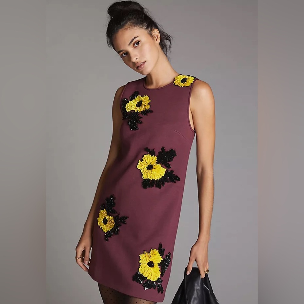 Anthropologie Sequined Shift Floral mini dress size XS